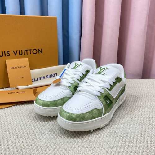 LV-Trainer路易-威登 PK市场一切版本 情侣款 走秀新款 篮球板鞋 代购品质 原版1：1开发复刻！！上脚非常舒适 做工精细 鞋面由意大利进口小牛皮拼接