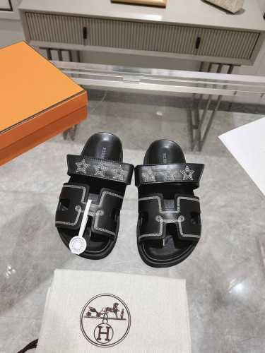 女 P340 男款10 官网最新Herme* Ancone二舅凉拖3D刺绣款 原版水台 原版Tpu大底 面料只做全真皮 女款35-42 41-42定做 男款39