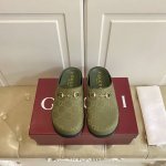 出厂价p 古奇Gucci新款圆头穆勒拖鞋 经典双G原胶 双G提花布面 羊皮里 橡胶底 36-42码