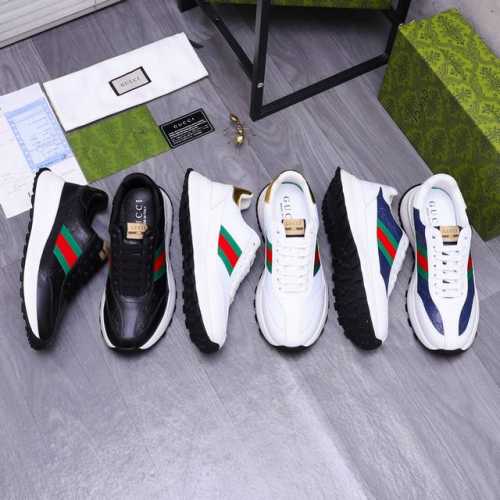 商品商标：Gucci 古驰 休闲鞋 正码码数: 38-44 商品材料：精选牛皮鞋面 牛皮鞋垫 透气网内里 橡胶大底
