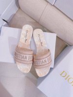 超美闪闪胭脂粉色丝线 粉嫩显白低调奢华 顶级版 Cd D-Way经典动物茹伊丛林花园棉质刺绣凉鞋拖鞋 出厂平底 高跟