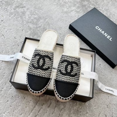 出厂 Chanel Aw新款麻绳底半拖渔夫鞋 高版本 原版进口A级绵羊皮 纯棉罗段，完整不断开无接缝丝绸羊皮内里！超柔软绵羊垫脚，原版注胶半透明橡胶原色麻底，最