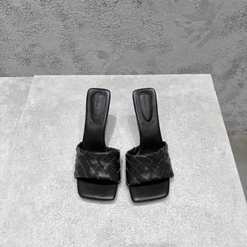 工厂p价p 顶级高端版本 代购品质 原版开发 Bottega Veneta2025Ss新品爆款夏季方头parco高跟穆勒凉拖鞋 Bv新款全真皮小结编织装饰抢手高