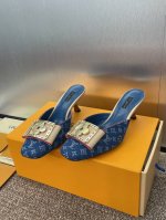 louis Vuitton 2025春夏新款猫跟果冻色女鞋 Lv 字母Logo五金扣方头拼色后空穆勒拖鞋 材质 鞋面进口环保透气老花皮+水染羊皮内里+意大利真皮