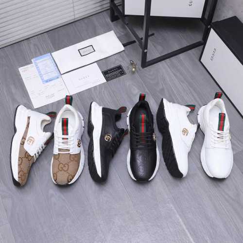 商品商标：Gucci 古驰 休闲男鞋 正码码数: 38-44 商品材料：精选牛皮拼接压纹鞋面 弹力布内里 橡胶大底