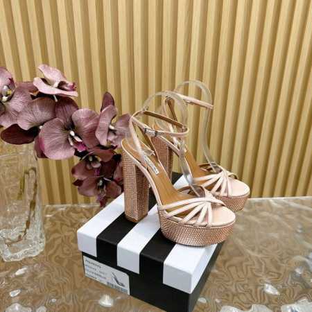 2024春夏新款 AQUAZZURA Zp 原版开模 新品防水台高跟凉鞋 采用原版定制真丝制成，原版开模施华洛奇水钻装饰扣，超闪 大底金色标志性菠萝微标赋予单品 - 点击图像关闭