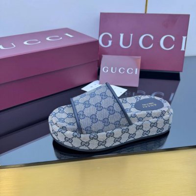 出厂价Pp Gucci 厚底经典Gg刺绣帆布拖鞋 拉腿增高神器 Yp一比一还原，所有细节 材质 舒适度 全部跟原版一样了 复刻度98%。码数：35-44
