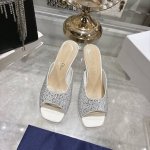 出厂 Dior 迪奥 2024春夏走秀新款Tribales高跟鱼嘴露趾女鞋 CD明星同款时尚真丝烫钻交带珍珠跟字母logo五金扣凉拖鞋 市面顶级高端版本材质:原