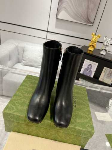 Gucci 23ss秋冬金属几何鞋跟短靴 百搭的靴子来了刺绣拼接粒面牛皮 进口混种羊皮面料 羊皮内里 跟高7.5cm 真皮大底。码数:35-41 40.41 定
