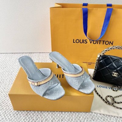 loui* Vuitto* L驴牌 年新款 牛仔帆布小猫跟凉拖鞋 舒适度那必须是绝对滴！ 羊皮面 真皮底 跟高: 5.5Cm 码数 34-41 34 40 41