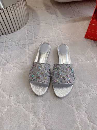 出厂价P Ren* Caovill*重工蝴蝶水晶平底拖鞋 Bling Bling精致逼人 堪称工艺品 面料进口高密度网纱 手工缝制水钻 垫脚羊皮 意大利真皮大底