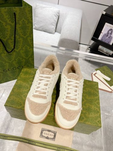 秋冬限定Gucci Mac80情侣款羊羔毛运动鞋 秋冬爆款代购版原版一比一开模大底鞋面头层牛皮羊羔毛 内里羊羔毛 全套代购版本码数:35-44