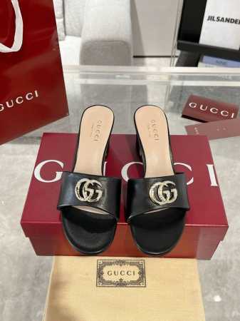 Gucci 25Ss春季新品 双G高跟拖鞋 高端版推荐 专柜购买原版一比一打造 所有细节 材料 全部跟你在专柜买到的都一样 鞋面：牛皮 羊里 真皮大底 跟高：6 - 点击图像关闭