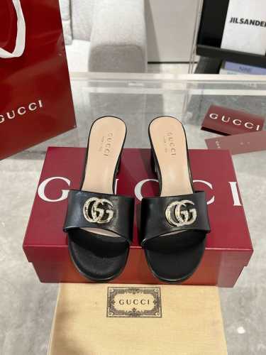 Gucci 25Ss春季新品 双G高跟拖鞋 高端版推荐 专柜购买原版一比一打造 所有细节 材料 全部跟你在专柜买到的都一样 鞋面：牛皮 羊里 真皮大底 跟高：6