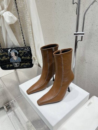 TheRow 秋冬新款方头缝线侧拉链细跟短靴裸靴 跟高7.5cm 筒高 cm 小羊皮面料 内里绵羊里 原版真皮大底 码数：35-39码 34 40定做