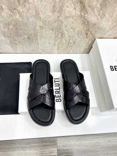 出厂价： Berluti 布鲁提 顶级手工上色牛皮男士拖鞋！ 全手工制作！有装饰的sifnos Scritto图纹皮革拖鞋！官！采用进口皮胚古法上色改色处理 鞋