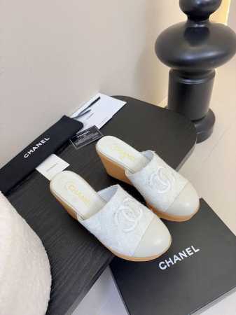 Chanel 25C新款坡跟半拖系列一脚蹬系列鞋面牛皮 内里羊皮 原版大底Size:35-39 40定 - 点击图像关闭
