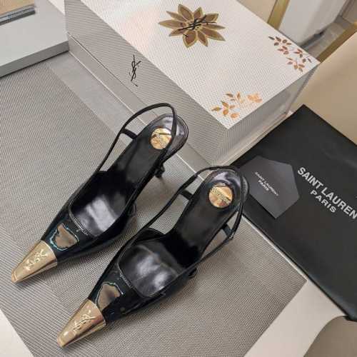 SAINT LAURENT ” SYL圣罗兰 顶级版本25SS众明星网红追捧的T形细高跟，经典字母铁头小方扁头后空凉鞋。SYL 2025官方VIP 贵宾版金花磁