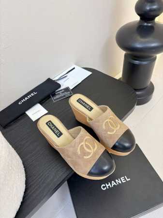 Chanel 25C新款坡跟半拖系列一脚蹬系列鞋面牛皮 内里羊皮 原版大底Size:35-39 40定 - 点击图像关闭