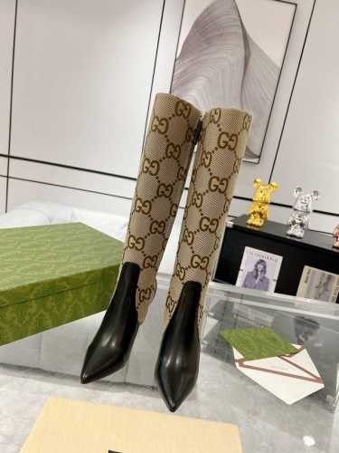 Gucci 23ss 秋冬高跟短靴专柜购买原版一比一打造 牛皮拼布面 真皮大底 跟高8cm 码数:35-41 40.41定做不退换