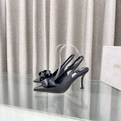 Jimmychoo周仰杰2025早春，Staz尖头蝴蝶结高跟鞋，Staz Sling Back 70系列露跟高跟鞋，采用真皮材质打造，别致优雅，搭配精美手工蝴蝶