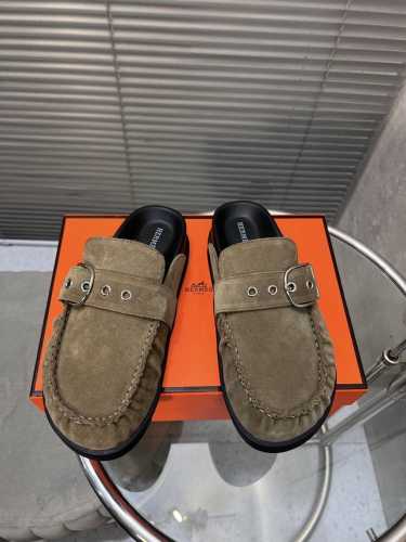 出厂价Pp P350 Hermes 情侣款 男女同款新款皮带扣包头鞋半拖 羊京皮面 羊皮内里垫脚 原版大底 底厚4Cm 码数35-45