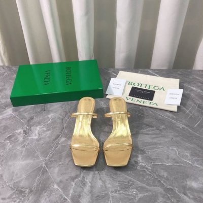 工厂p价p 顶级高端版本 代购品质 原版开发 Bottega Veneta Ss新品爆款夏季方头中跟凉鞋Knot穆勒凉拖女鞋 Bv新款纯跟钢鎏金绳结中跟抢手大爆