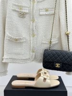 厂价 chane* 小香25p春夏新品 双C平底拖鞋 鞋面采用原版定制材质 内里垫脚均为丝绸羊皮 意大利进口牛皮大底 size 35-39 40 41定制