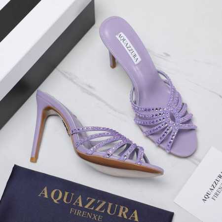 2024春夏新款 Aquazzura Zp 原版开模 新品高跟凉拖鞋 采用原版定制真丝制成，原版开模施华洛奇水钻装饰扣，超闪 大底金色标志性菠萝微标赋予单品丰富 - 点击图像关闭