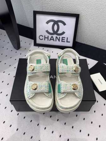 Chanel新款半拖沙滩鞋 高版本出货 上脚舒适超显腿型 夏季出行旅游必备单品 高密度编织鞋面 羊皮垫脚 原版开模大底 Size: 35-39 40 41订做 - 点击图像关闭
