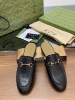 2024Gucci Jordaan系列新品5D立体双GG压纹半拖鞋 乐福慕勒包头拖鞋代购级别！Gucci 乐福鞋单鞋 上脚特别的秀气！原版套楦的做法，和专柜一致