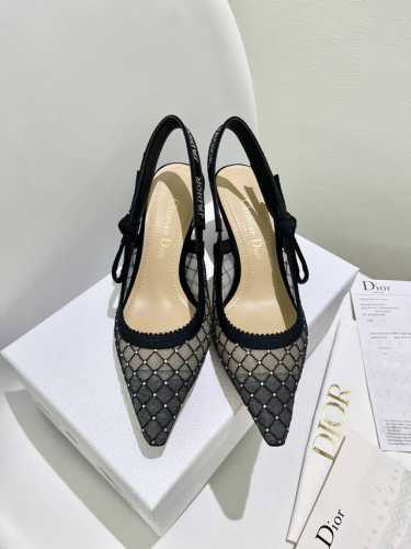 工厂价P J'ADIOR织带女鞋 Dior 迪奥 2024春夏走秀新款水晶鞋 bling...bling... CD明星同款水钻蝴蝶结方头字母logo刺绣高跟凉