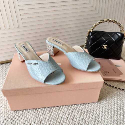 miumiu缪缪25年春夏新品 miu家 水晶粗跟高跟凉拖鞋 跟高:6-7cm羊皮 真皮底正码:35-39订做40.41.42