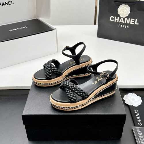 工厂价 高版本！！太美啦Chanel2045新款链条厚底高跟防水台高凉鞋 拖鞋真的太美啦吧！香奈儿属于夏天的颜色仙女必备爆款太喜欢这双鞋了Chanel 25P坡