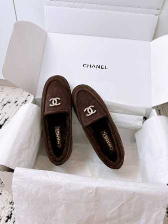 代购级 出厂 带飞机盒包装 ChaneL 24K泰迪毛毛鞋 秋冬新款 小香羊羔毛乐福鞋 舒适保暖平底毛毛鞋 秋冬新款单鞋 香奶奶新品乐福鞋 设计简约高级，超级百 - 点击图像关闭