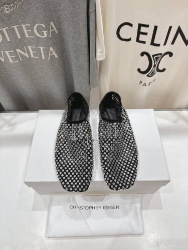 高版本出厂 Christopher Esber 小众潮牌2025Ss夏季新品高颜值网面烫钻平底鞋 外网超级火的小众品牌小鞋子 来自 Christopher Es