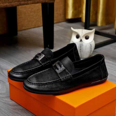 工厂P价 Hermes 爱马仕专柜同款经典套脚鞋1:1开模原单品质采用进口头层牛皮皮内里超高档男鞋皮鞋沉实稳重 非常特别 黑色可选，码数38-44 - 点击图像关闭