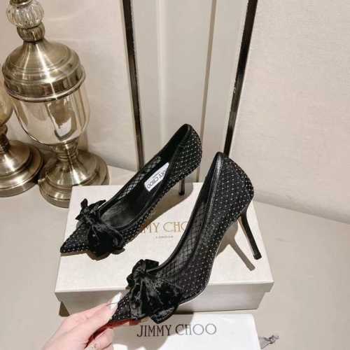Jimmy Choo 春夏新品爆款蝴蝶结单鞋系列单品 鞋面：原版定制网纱钻真丝系列面点缀绸缎蝴蝶结 内里：羊皮里 大底：原版意大利真皮大底 跟高 ：8:5cm