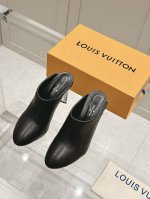 Lv驴家新品梅花水晶跟包头穆勒高跟拖鞋 原版开模定制梅花跟 原版进口丹宁牛仔布 老花 小牛皮 羊皮垫脚内里 意大利真皮大底 Size：35-39 41定制不退换