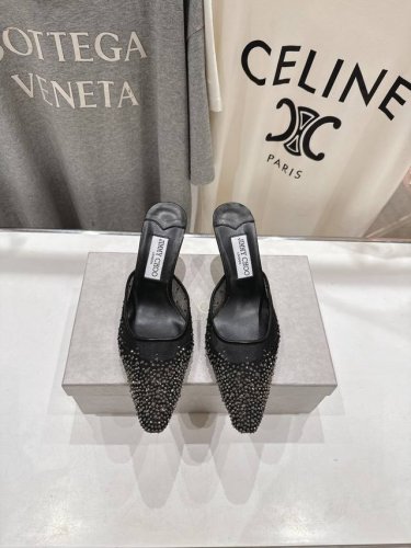 高版本出厂 Jimmy Choo*｜Jc 吉米周2025Ss新款简约烫钻高跟鞋拖鞋 原版套楦，完美的线条，简约大气上脚显气质粗跟舒适百搭，还能拉长双腿显高显瘦显