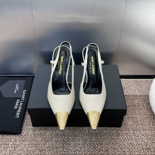 工厂p价p Saint Laurent paris 圣罗兰2025春夏新款高跟方头女鞋 Ysl字母Logo五金扣明星同款铁头果冴冻色后空凉鞋 材质:鞋面进口混种