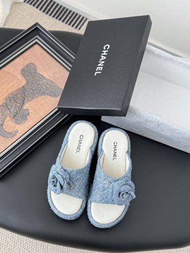 Chanel 25C新款坡跟拖鞋系列 一脚蹬系列 鞋面绒 内里羊皮 原版大底 size:35-39 40定