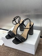 工厂价 迪奥 Dior Dway 2025春夏最新款高跟电绣拼色水晶凉鞋 CD字母logo明星同款烫钻粗跟一圈带鱼嘴露趾女鞋 材质：原版定制高温水溶电绣科技面料