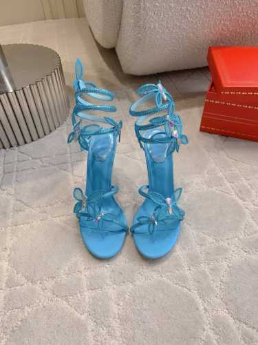 出厂价p Ren* Caovill* 水晶蝴蝶高跟凉鞋 Bling Bling精致逼人 仙女蝴蝶蛇形绑带光彩熠熠 仙气十足 堪称工艺品 面料进口真丝加超闪水钻