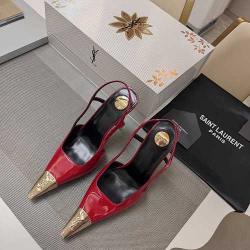 SAINT LAURENT ” SYL圣罗兰 顶级版本25SS众明星网红追捧的T形细高跟，经典字母铁头小方扁头后空凉鞋。SYL 2025官方VIP 贵宾版金花磁