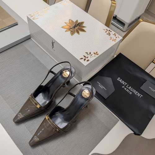 SAINT LAURENT ” SYL圣罗兰 顶级版本25SS众明星网红追捧的坡跟斜高跟，一字带尖头凉鞋。SYL 2025官方VIP 贵宾版金花磁铁盒 认清包装