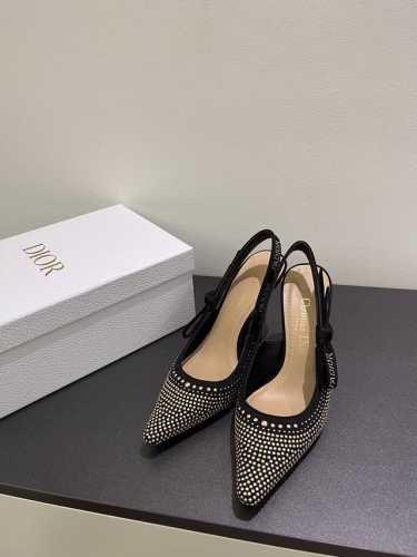 工厂价 J'ADIOR织带女鞋 Dior 迪奥 2024春夏走秀新款朋克风格铆钉鞋 CD明星同款蝴蝶结方头字母logo刺绣高跟凉鞋 市面顶级高端版本 独家首发