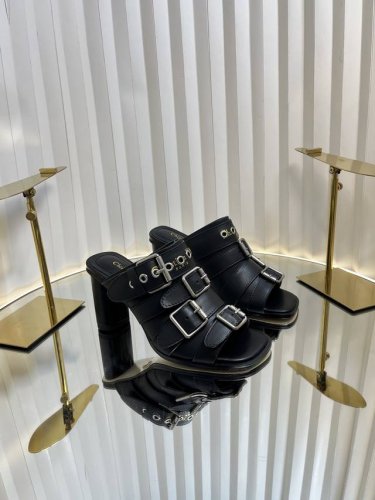 迪奥 Dior 2025春夏新款D-Avenue系列高跟拼色罗马风凉拖鞋 Cd字母Logo五金扣明星同款朋克风格粗跟皮带扣鱼嘴露趾女鞋 材质 原版定制进口小牛皮