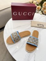 真皮底+50 Guccl，25春夏新款休闲女土电绣双G凉拖，35-43码