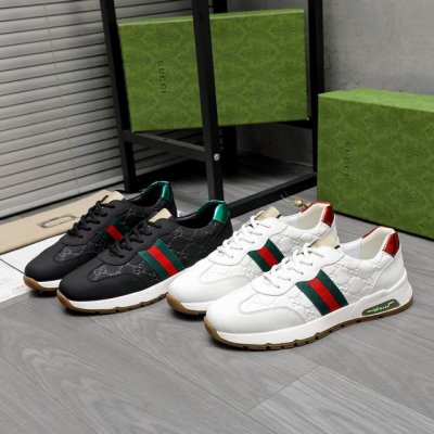 商品商标：Gucci 古驰 休闲男鞋 正码码数: 38-44 商品材料：精选压纹牛皮拼接织带鞋面 羊皮内里 橡胶大底